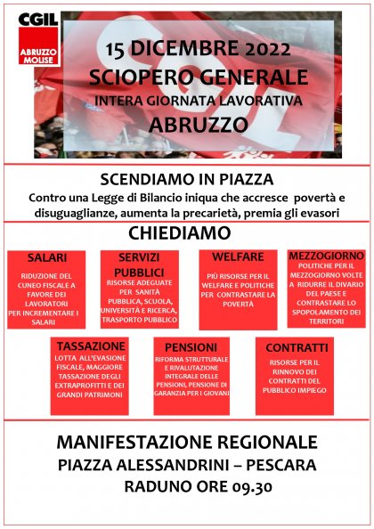 Mobilitazione Cgil contro la Legge di bilancio 2023