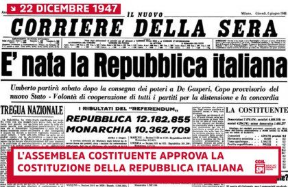 Oggi 22 dicembre 2017 la Costituzione italiana compie 70 anni