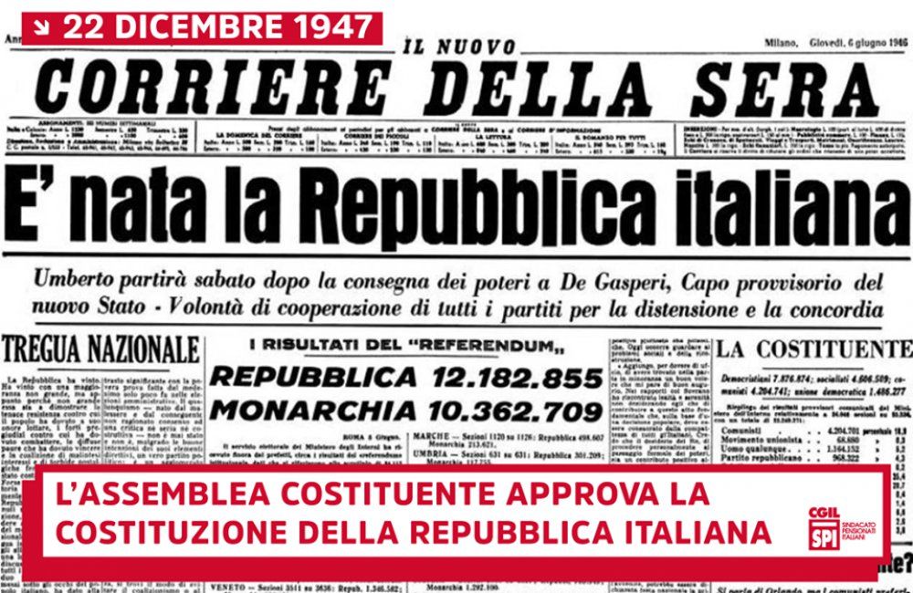 Oggi 22 dicembre 2017 la Costituzione italiana compie 70 anni