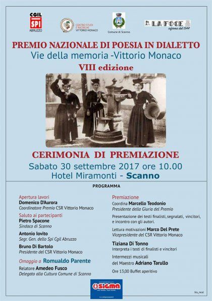 Scanno 30 settembre VIII edizione Vie della memoria: cerimonia di premiazione