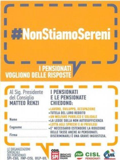 12 maggio 2014 #NON STIAMO SERENI campagna unitaria di sensibilizzazione nei confronti del governo