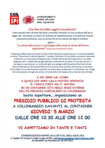 5 marzo 2015 L&#039;Aquila &quot;Che fine ha fatto oggi il consultorio?&quot; Presidio pubblico di protesta