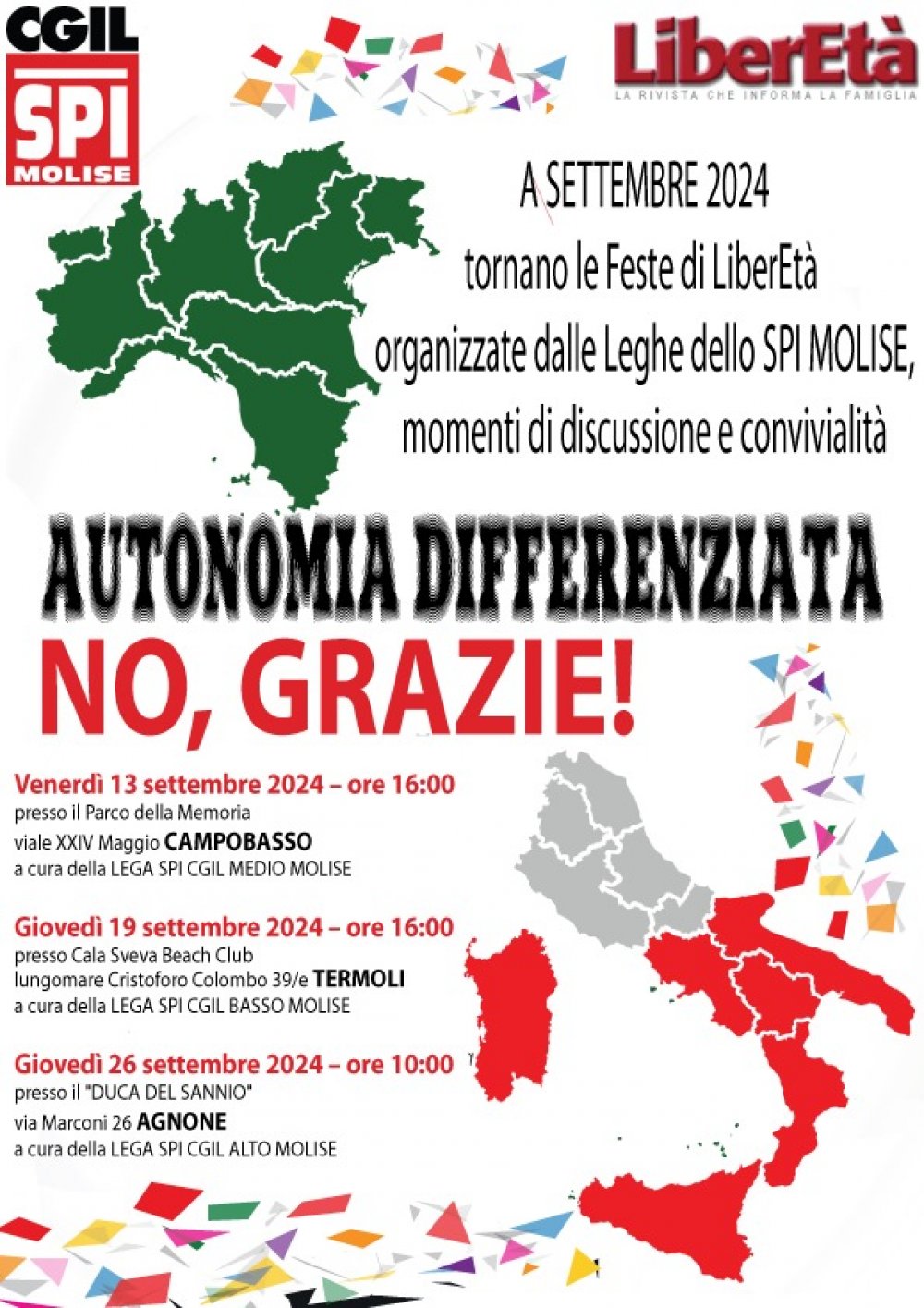 Autonomia differenziata NO, GRAZIE! Tre feste di LiberEtà in Molise