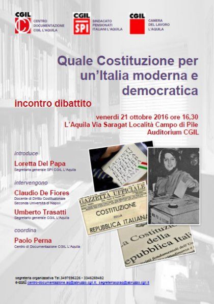 L&#039;Aquila 21 ottobre 2016 Quale Costituzione per un&#039;Italia libera e democratica: incontro dibattito