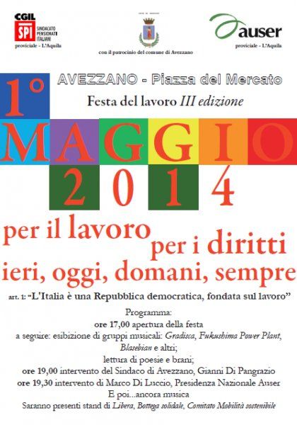 1 maggio 2014 Avezzano SPI CGIL e AUSER provinciali insieme in piazza