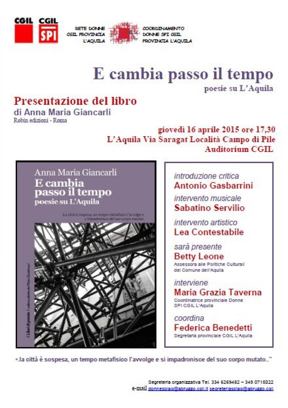 16 aprile 2015 L&#039;Aquila Presentazione del libro &quot;E cambia passo il tempo&quot; di Anna Maria Giancarli