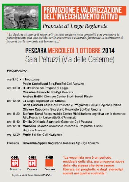 1 ottobre 2014  Presentazione proposta di legge regionale sull&#039;invecchiamento attivo