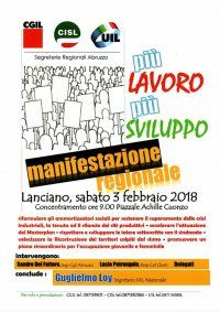 Più lavoro e più sviluppo: Cgil Cisl Uil il 3 febbraio a Lanciano per tornare a crescere