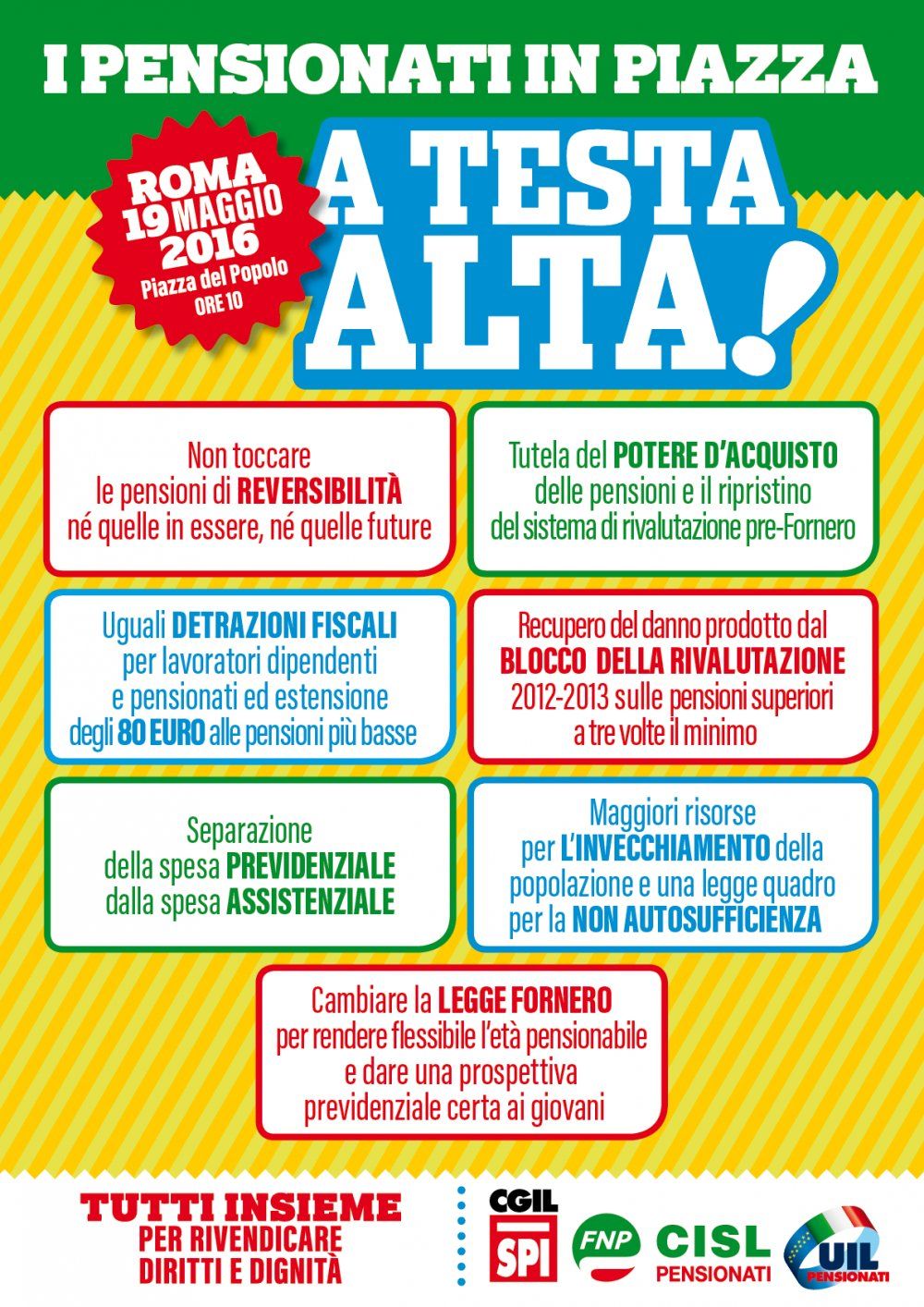 Pensioni: il 19 maggio oltre mille abruzzesi in piazza a Roma