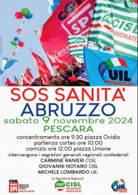 SOS Sanità Abruzzo: Spi Cgil Fnp Cisl Uilp Uil 9 novembre in piazza a Pescara