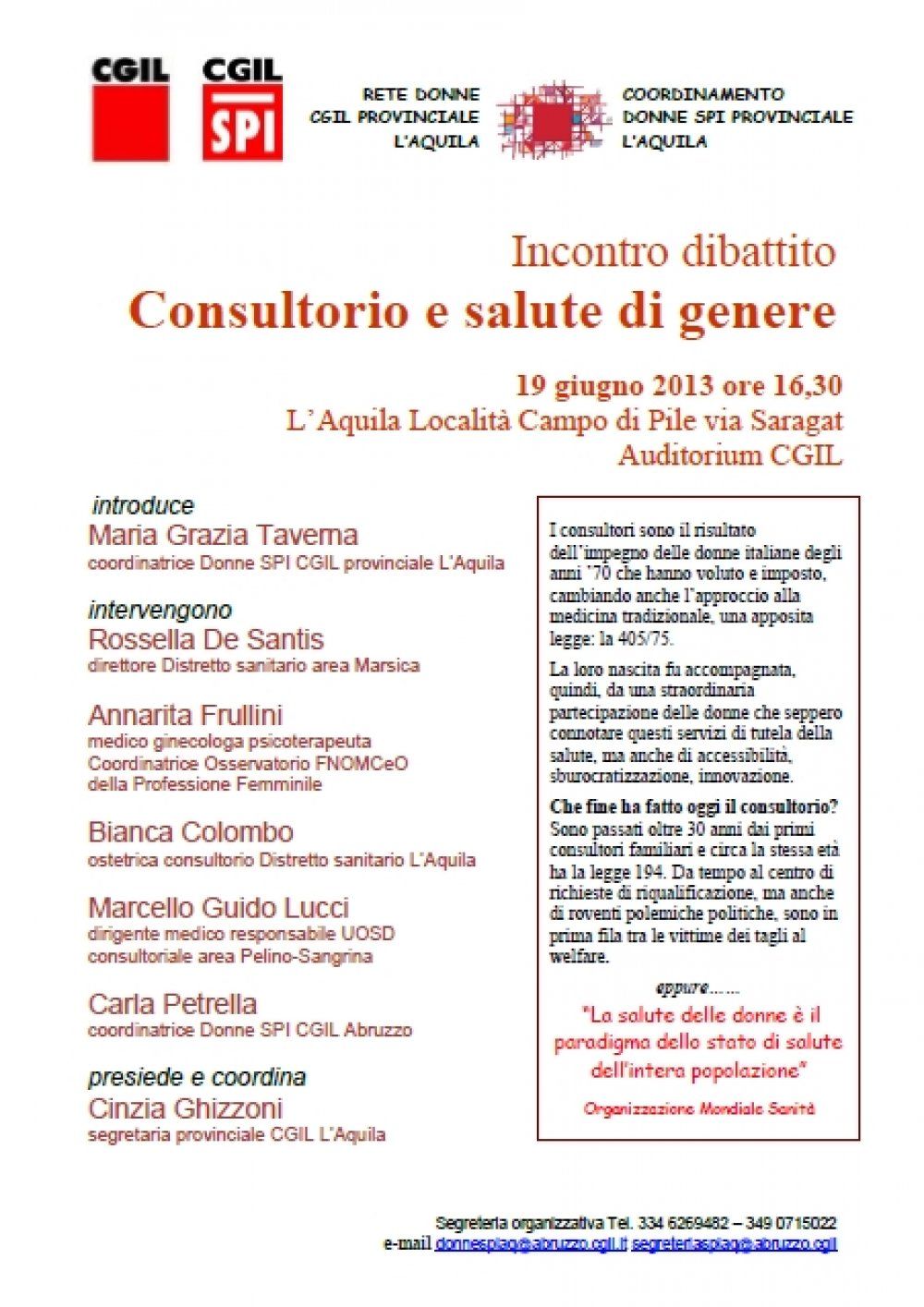 L&#039;aquila 19 giugno 2013 Donne Spi e donne Cgil incontro dibattito &quot;Consultorio e salute di genere&quot;