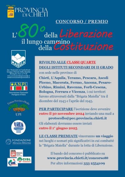 Concorso letterario &quot;L&#039;80° della Liberazione: il lungo cammino della Costituzione&quot;