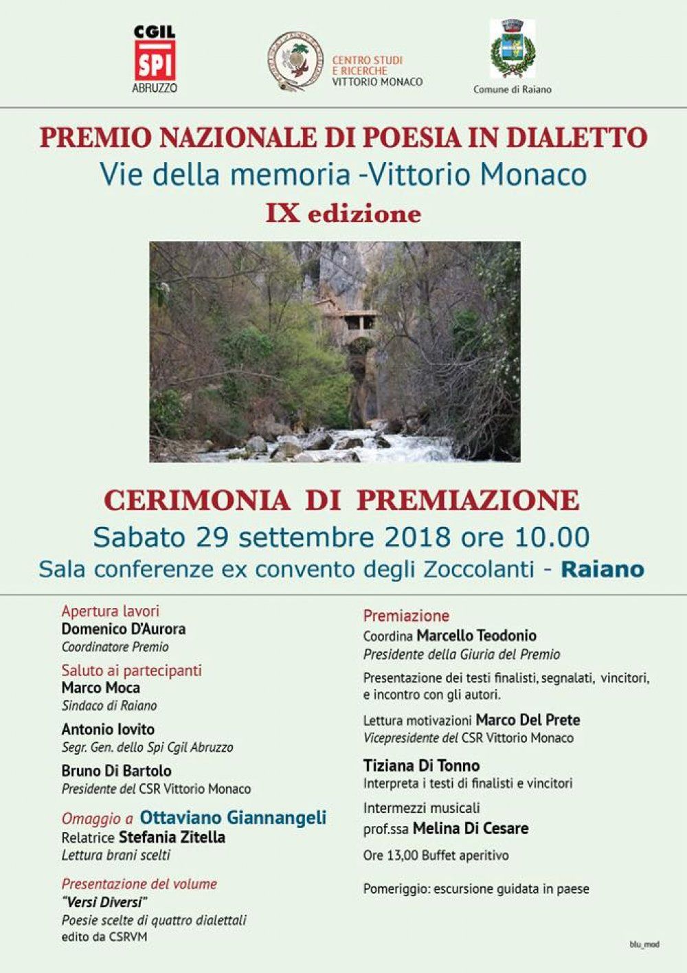 Raiano (AQ) 29 settembre 2018 IX Edizione Vie della memoria: cerimonia di premiazione