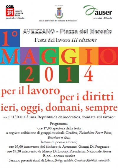 1 maggio 2014 Avezzano SPI CGIL e AUSER provinciali insieme in piazza